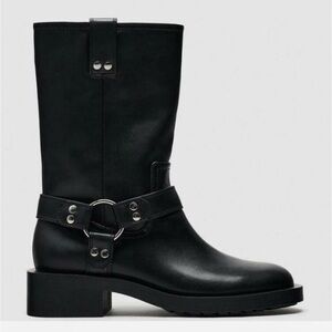 Zara Black Biker Buckle Boots